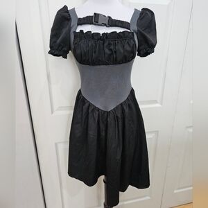 Dolls Kill Zemeta Lock Me Up Asymmetrical Hem Buckle Strap Black Gray Dress S